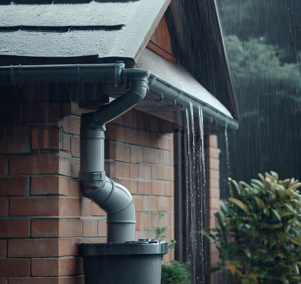 Système de récupération d'eau de pluie installé sur une maison individuelle pour une utilisation écologique et économique de l'eau.