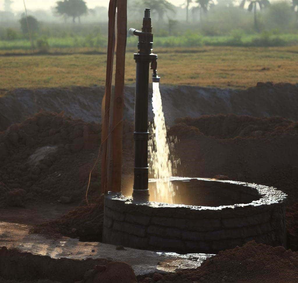 Puits traditionnel équipé d'un système de pompage pour la remontée des eaux