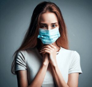 Femme portant un masque de protection contre les allergènes