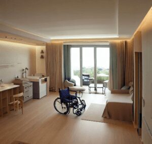 Appartement adapté pour personnes handicapées avec aménagements spécifiques