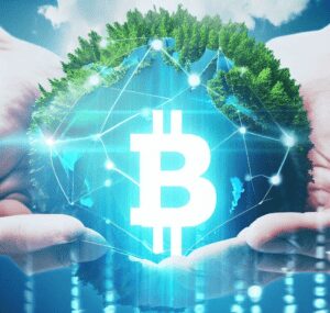 Image d'une blockchain verte symbolisant l'interconnexion de la technologie blockchain et de l'environnement