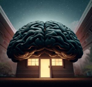 Cerveau agissant comme le toit d'une maison symbolisant l'optimisation de l'énergie par l'IA