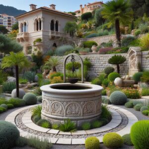 Puits en pierre dans un jardin à Monaco