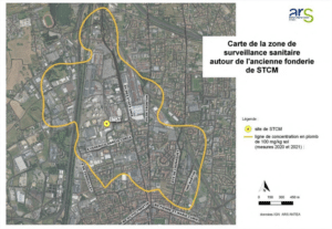 Vue aérienne du quartier Barrière de Paris à Toulouse, montrant l'ancien site de la STCM parmi des bâtiments et des rues animées.