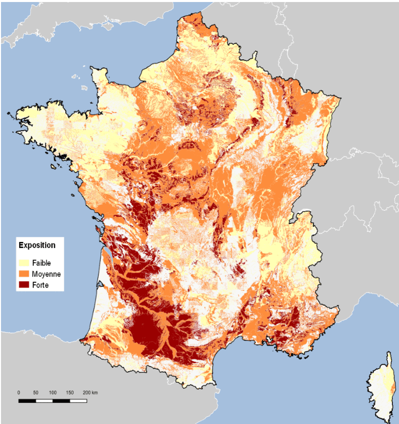 carte de France des zones où une étude de sol est obligatoire